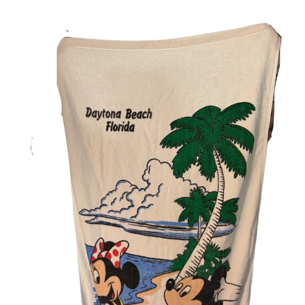 Vintage Disney Mickey Minnie Mouse Daytona Beach Florida Souvenir Beach Towel